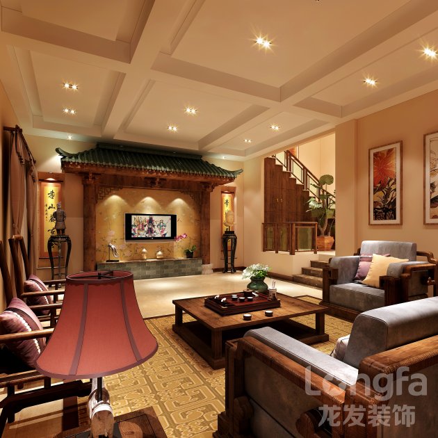 中式风格装修，中式装修图片，成都装饰设计公司，成都龙发装饰公司，300平米房子装修